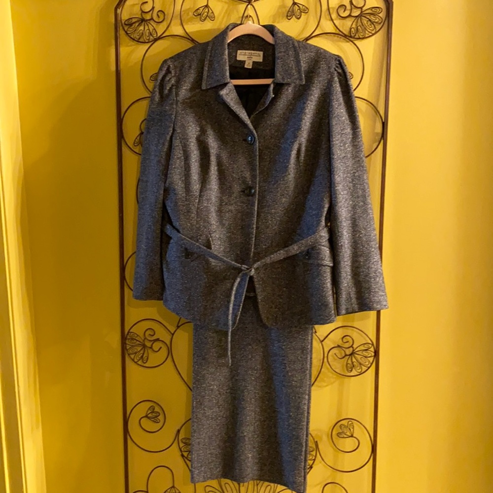 Women Wool Pant suit navy with white